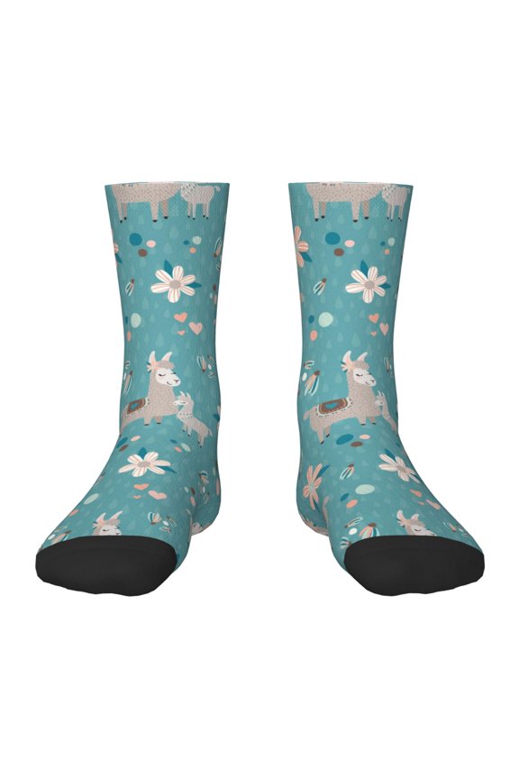 Teal Mama Llama Pattern Children's Socks, Socks Gifts ,kids Crew Soft Cotton Socks , Moisture-Wicking, Durable, Ideal for Daily Wear & Sports