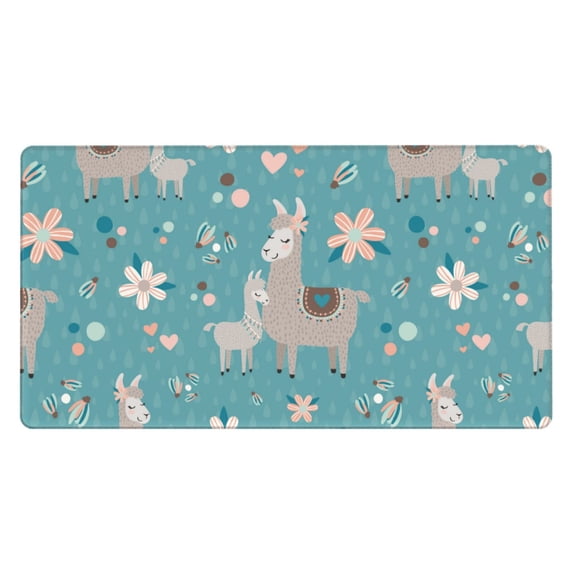 Rateoe Teal Mama Llama Print Mouse Pad - Extended Large Gaming Mousepad,Non-Slip Stitched Edge,16x29.5 Inch