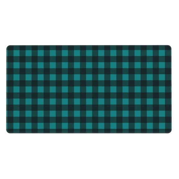 Rateoe Teal On Black Plaid Print Mouse Pad - Extended Large Gaming Mousepad,Non-Slip Stitched Edge,16x29.5 Inch