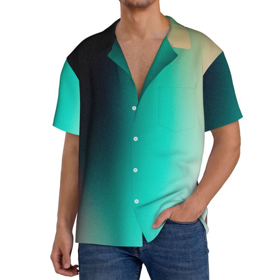 Rateoe Teal and Peach Pattern Men's Short Sleeve Classic Shirt, Casual Short-Sleeved Shirt, Lightweight Summer Shirt, Cuban Collar Shirt,Button-Front Shirt-4X-Large
