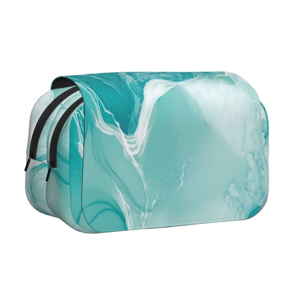 Rateoe Teal Turquoise 1 Pattern Double Clamshell Pen Case, Storage Organizer with Two Zipper Compartments– Holds Up to 50 Pencils & Pens