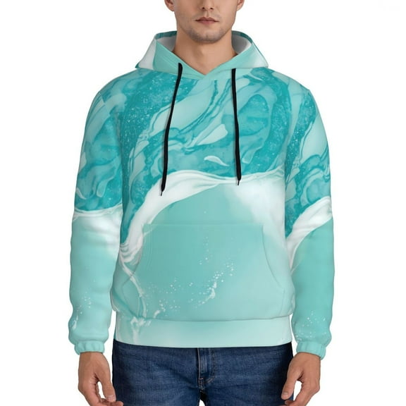 Rateoe Teal Turquoise 1 Pattern Mens Hoodie, Pullover Hooded Sweatshirt, Kangaroo Pocket Hoodie Ideal for Daily Wear, Travel and Home-Medium