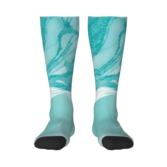 Rateoe Teal Turquoise 1 Pattern Women’s Knee High Crew Socks,Trouser Socks Comfortable, Breathable, Moisture-Wicking and Soft