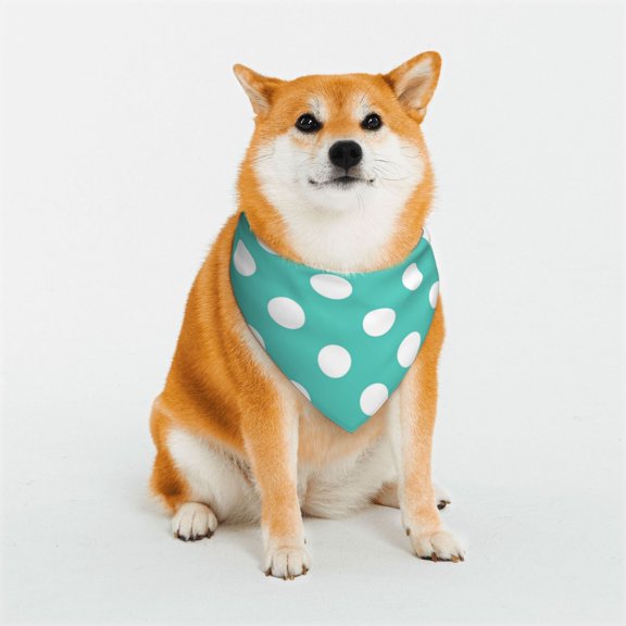 Rateoe Teal Turquoise And White Polka Dot Print Pet Scarf for Dogs and Cats – Stylish Reflective Design, Breathable & Durable Pet Bandana with Quick-Release Buckle-Small