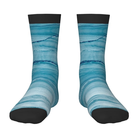 Rateoe Teal Turquoise Fluid Stripes Pattern Children's Socks, Socks Gifts ,kids Crew Soft Cotton Socks , Moisture-Wicking, Durable, Ideal for Daily Wear & Sports