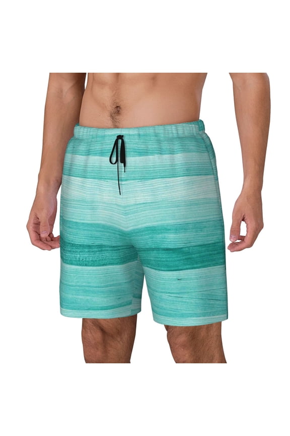 Teal Turquoise Pattern Men’s Swim Shorts with Compression Liner – Double-Layered Quick-Dry Swimwear, Comfortable & Stretchy Beach Shorts-Small
