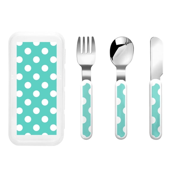 Rateoe Teal Turquoise And White Polka Dot for Stainless Steel Kids Silverware Set - Child and Toddler Safe Flatware - Children's Knife, Fork And Spoon Set