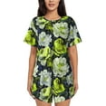 thumbnail image 1 of Rateoe Teal floral elegance Pattern Women's Short-Sleeved Pajama Set - 2 Piece Soft and Lightweight Sleepwear Set-Large, 1 of 7