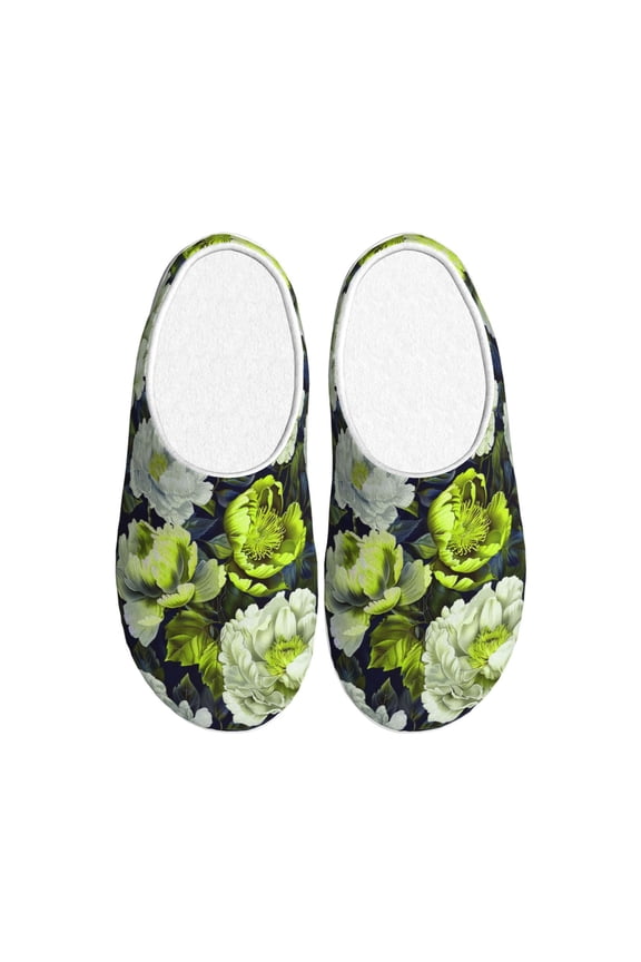 Teal floral elegance Print Women's Men's Cotton Knit Slippers Lightweight Memory Foam Indoor House Shoes with Anti-Skid Sole-42/43