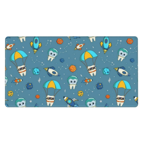 Rateoe Teeth Cosmonaut Print Mouse Pad - Extended Large Gaming Mousepad,Non-Slip Stitched Edge,16x29.5 Inch