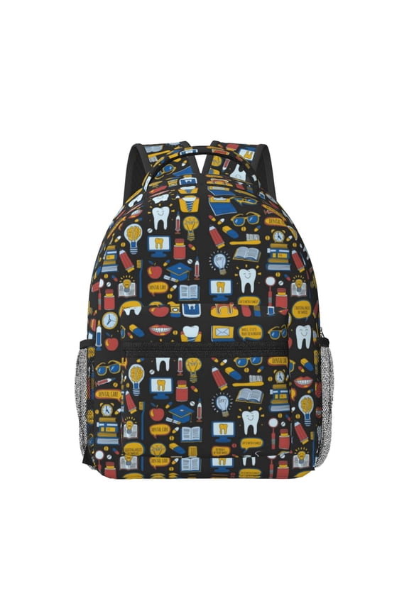 Teeth Pattern Durable Student Backpack Laptop Bag- Ergonomic Design, Waterproof Twill Fabric - Ideal for School, Travel, and Outdoor Activities