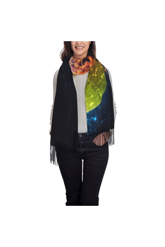 Tennis Ball In Fire1 Women's Traditional Scarf Wrap Tassel Shawl Fringes Neck Head Shawl Retro Scarf