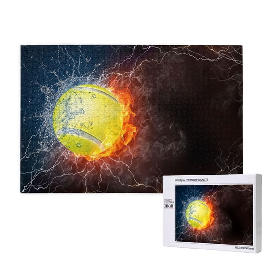 Rateoe Tennis Ball On Fire And Water Pattern Wooden Picture Puzzle ,1000 Piece Jigsaw Puzzle ,Family Fun Puzzle, Home Dcor Puzzle, Gift Puzzle(Horizontal style)