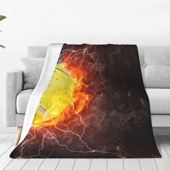 Rateoe Tennis Ball On Fire And Water Print Fuzzy Fleece Throw Blanket Extra Large,Super Soft,Fluffy and Warm Blankets for Couch,Bed,All Season Use (40"x30")