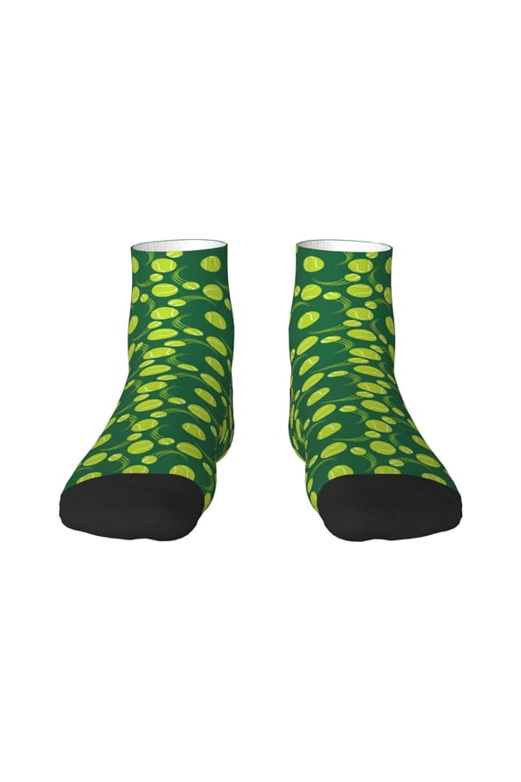 Tennis Balls Pattern Quarter Crew Socks,Toe Seamed Ankle Socks,Cotton Cushioned Breathable Athletic Crew Sports Socks