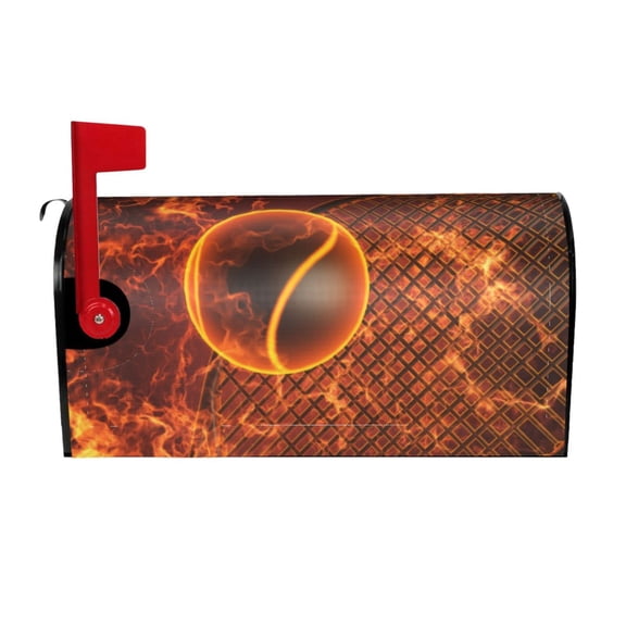 Rateoe Tennis Racket In Fire Printed Mailbox Covers - Easy to Install Fall, Winter, Spring, Summer Mailbox Cover - Weather and UV-Resistant Mailbox Decor - Mailbox Magnetic Covers-