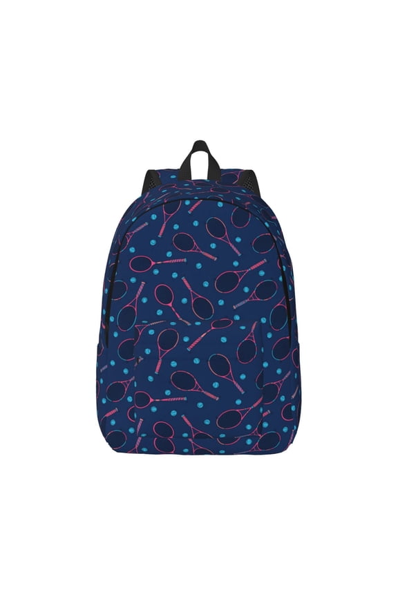Tennis Racket Pattern Canvas College Laptop Backpack,Travel Daypack,Durable Rucksack Travel Notebook Bag School Backpack Book Bag for Men Women-Small