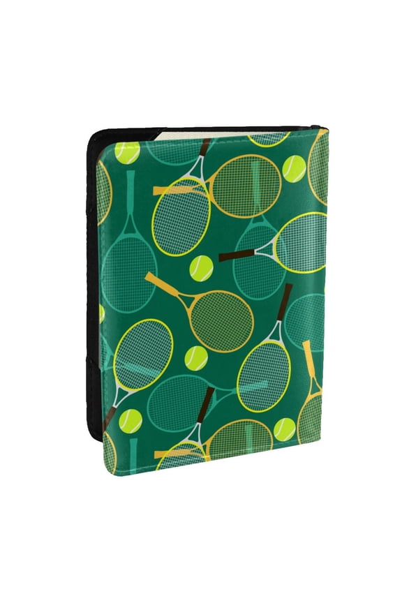 Tennis Rackets and Balls Pattern Passport Holder Wallet Leather Mulit-purpose Travel Wallet Credit Cards Case ,Passport Cover for Women Men-6.5 in