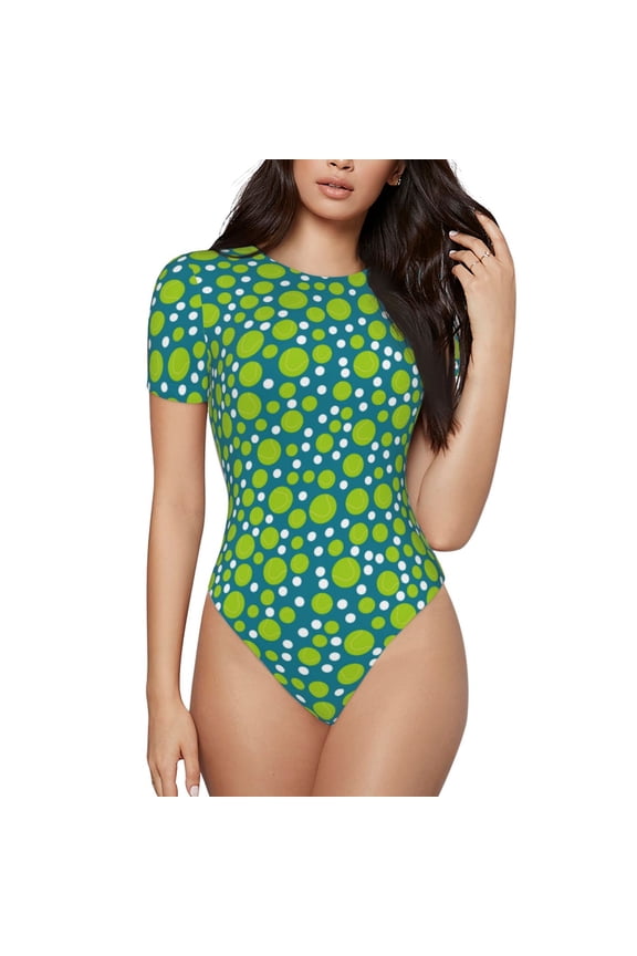 Tennis and golf balls Printed Women Rash Guard Short Sleeve,Tummy control Swimsuit Surfing Swimsuit Bathing Suit Short-sleeved Onesie UPF 50+-X-Large