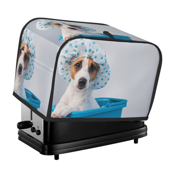 Rateoe Terrier Takes A Bath With Shower Cap Pattern Toaster Covers 2 Slice Wide Slot,Bread Machine Cover,Bread Dust Cover & Fingerprint Protection,Appliance Covers