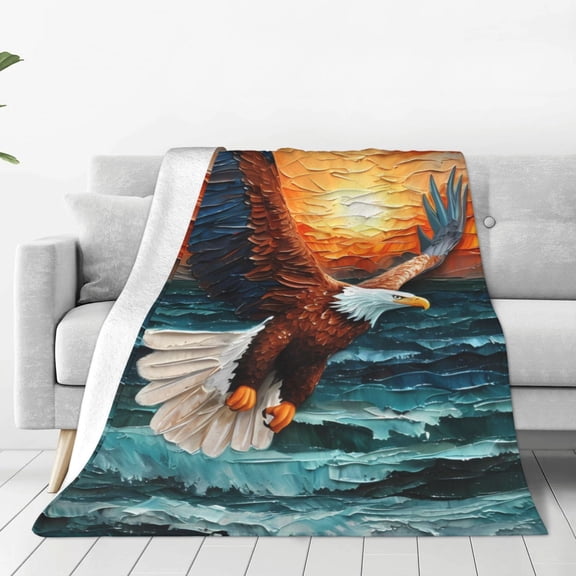 Rateoe Textured Bald Eagle Print Fuzzy Fleece Throw Blanket Extra Large,Super Soft,Fluffy and Warm Blankets for Couch,Bed,All Season Use (50"x40")