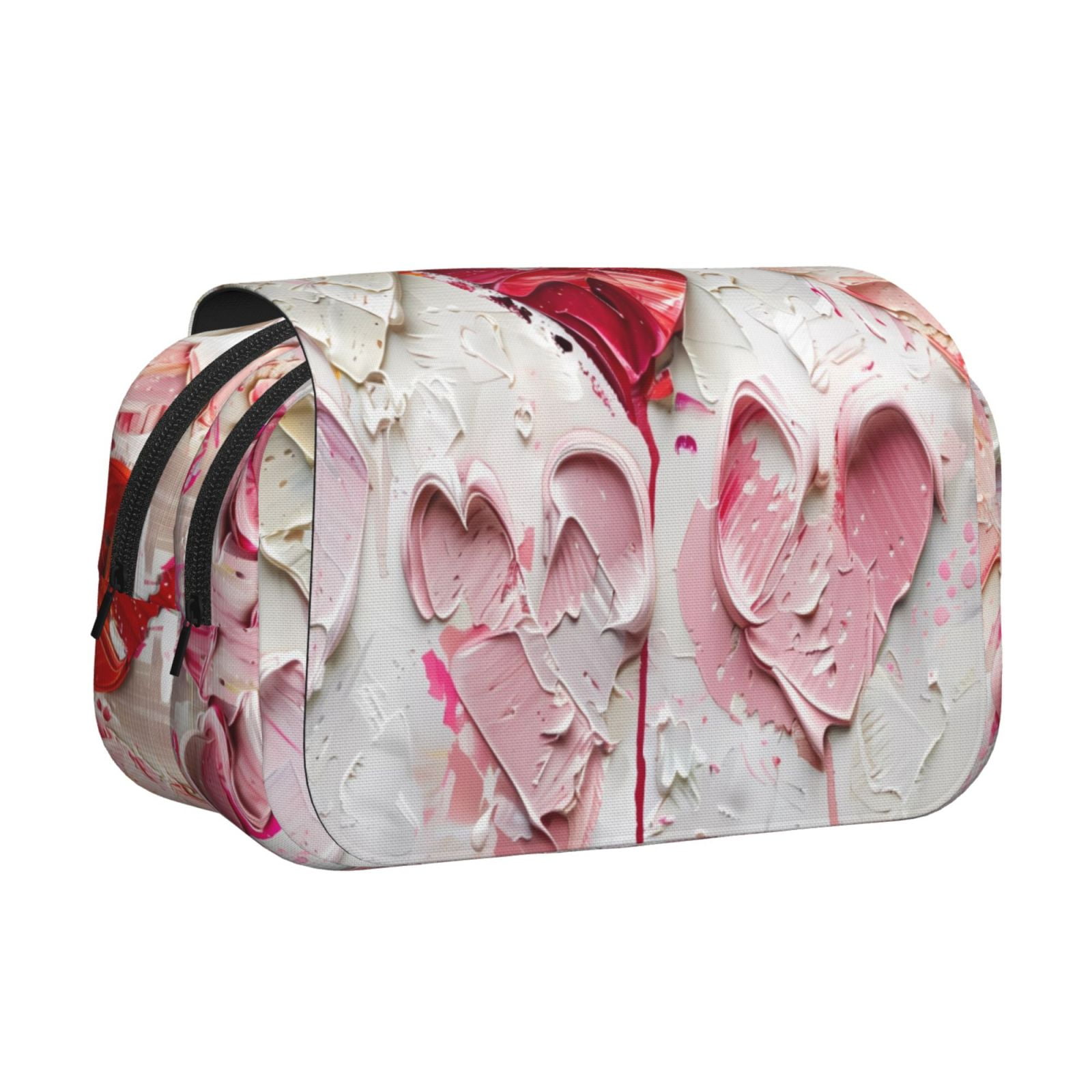 Rateoe Textured Heart Abstract Art Pattern Double Clamshell Pen Case, Storage Organizer with Two Zipper Compartments– Holds Up to 50 Pencils & Pens