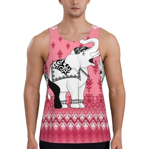 Rateoe Thai elephant Pattern Sleeveless Gym Shirt Muscle Tee Breathable Workout Shirt Slim-Fit Tank Quick Dry Fit Muscle Tank Top Bodybuilding Sleeveless T Shirt-Medium