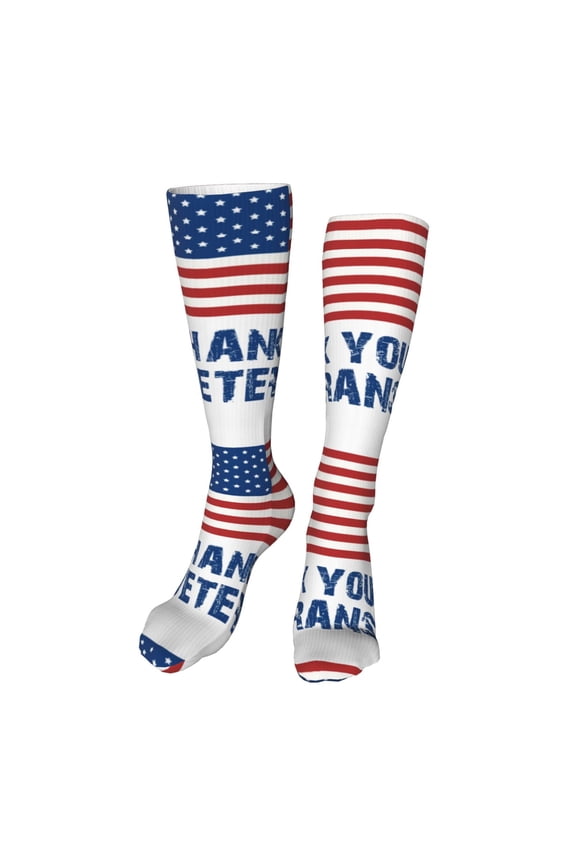 Thank You Veterans print Women's Men's Novelty 20in Crew Socks Cotton Socks Knee High Socks for Walking,Running,Nurses,Pregnancy-One Size