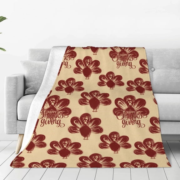 Rateoe Thanksgiving Sketch Turkey Print Fuzzy Fleece Throw Blanket Extra Large,Super Soft,Fluffy and Warm Blankets for Couch,Bed,All Season Use (40"x30")