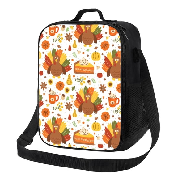 Rateoe Thanksgiving With Turkey Lunch Bag Reusable Lunch Box with Shoulder Straps for Men Women Insulated Portable Lunchbox for adults Suitable for School Work Picnic