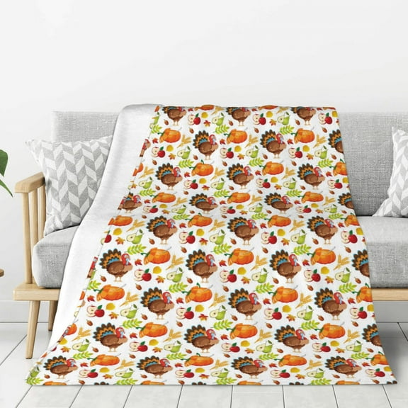 Rateoe Thanksgiving Turkey Pattern Flannel Throw Blanket, Ultra-soft Blanket for Bed, Couch, Car, Hypoallergenic Anti-pilling blanket-60"x50"(Vertical)