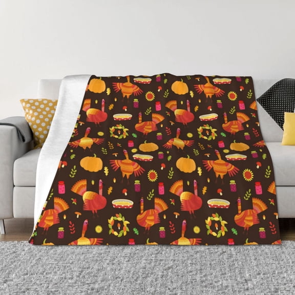 Rateoe Thanksgiving Turkey Pattern Flannel Throw Blanket, Ultra-soft Blanket for Bed, Couch, Car, Hypoallergenic Anti-pilling blanket-80"x60"(Horizontal)