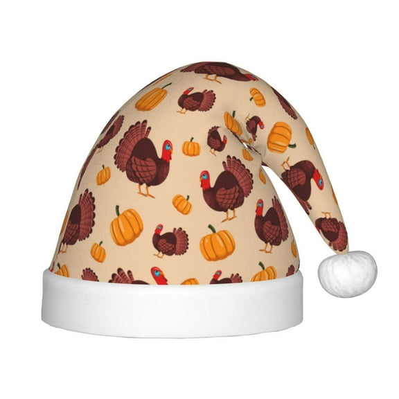 Rateoe Thanksgiving Turkey and Pumpkin Santa Hat Confortable Christmas Hat for Christmas Party Favors Fit for Kids