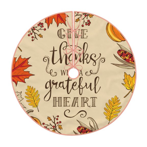 Rateoe Thanksgiving With A Grateful Heart Pattern Christmas Tree Skirt with Ties , Christmas Tree Decorations, Farmhouse Christmas Decor Xmas Holiday Decorations-30"