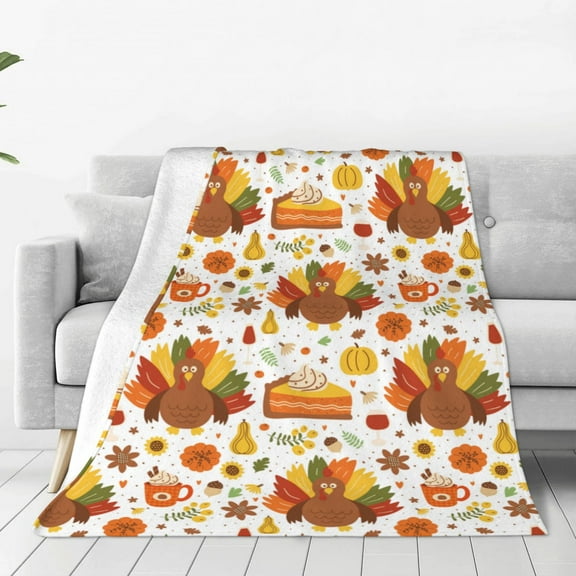 Rateoe Thanksgiving With Turkey Print Fuzzy Fleece Throw Blanket Extra Large,Super Soft,Fluffy and Warm Blankets for Couch,Bed,All Season Use (40"x30")