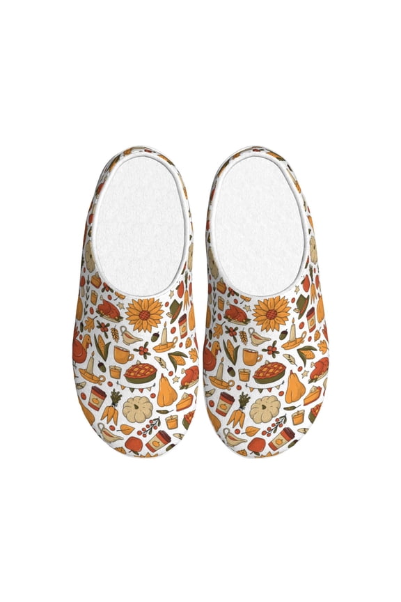 Thanksgiving with Food Print Women's Men's Cotton Knit Slippers Lightweight Memory Foam Indoor House Shoes with Anti-Skid Sole-44/45