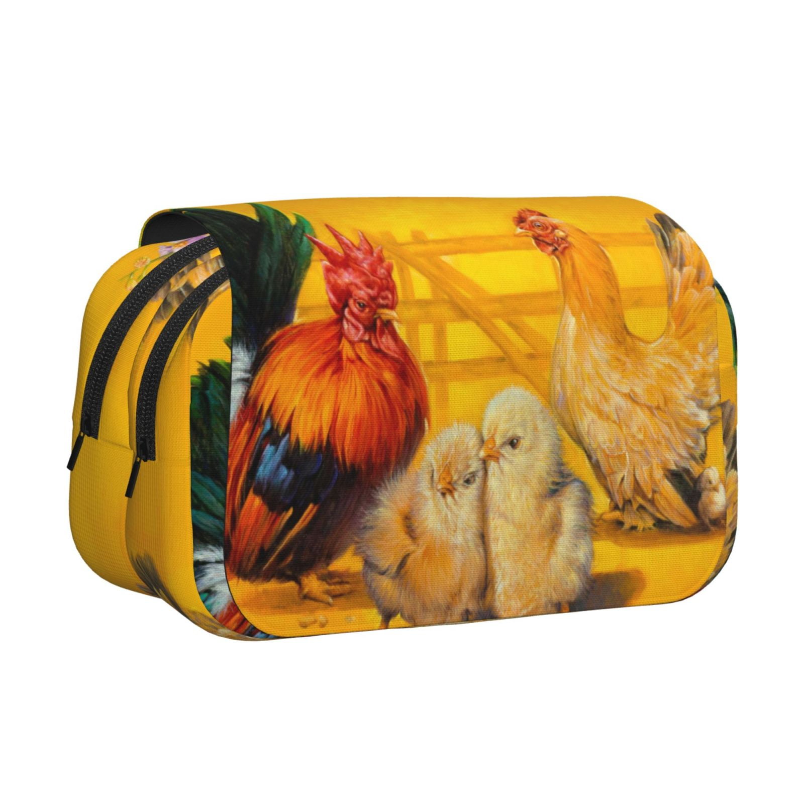Rateoe The Chicken Family Pattern Double Clamshell Pen Case, Storage Organizer with Two Zipper Compartments– Holds Up to 50 Pencils & Pens