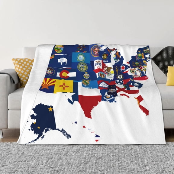 Rateoe The Map Of United States Pattern Flannel Throw Blanket, Ultra-soft Blanket for Bed, Couch, Car, Hypoallergenic Anti-pilling blanket-