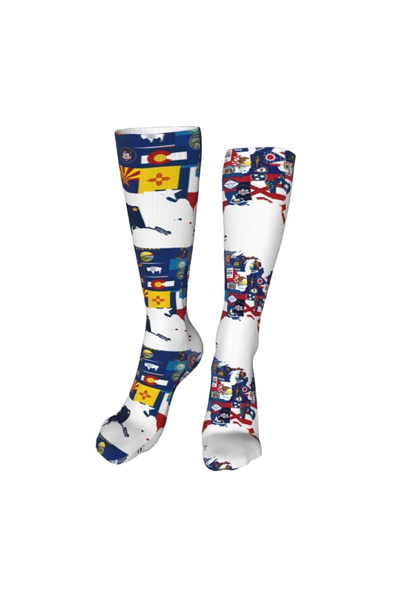 The Map Of United States print Women's Men's Novelty 20in Crew Socks Cotton Socks Knee High Socks for Walking,Running,Nurses,Pregnancy-One Size