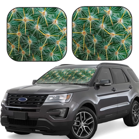 Rateoe Thorns Of Macro Cactus Pattern 2 Piece Car Windshield Sun Shade Foldable | Front Windshield Shade for Sun, Heat and UV Rays | Sunshade for Car Front Window-Small