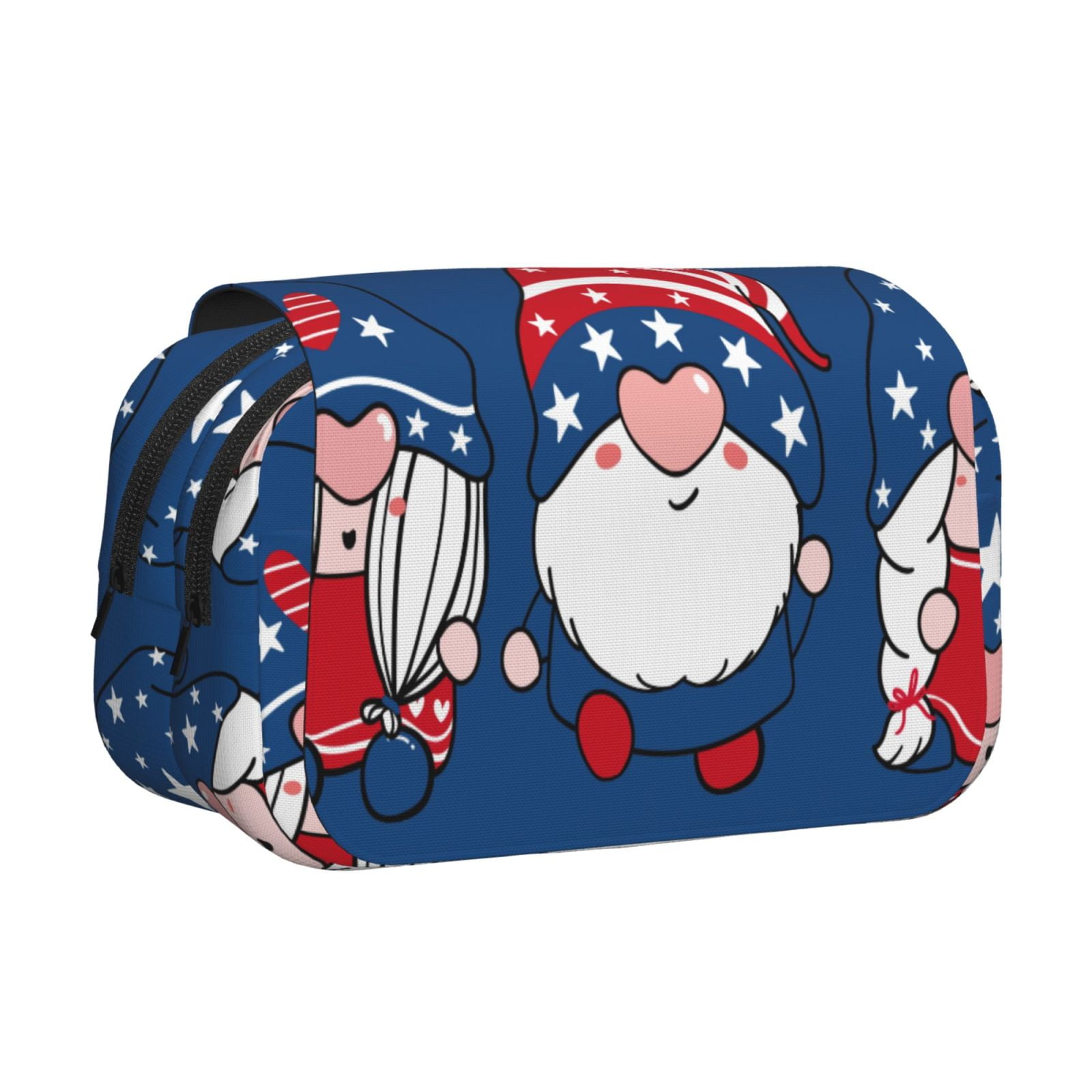 Rateoe Three Gnome Independence Day Pattern Double Clamshell Pen Case, Storage Organizer with Two Zipper Compartments– Holds Up to 50 Pencils & Pens