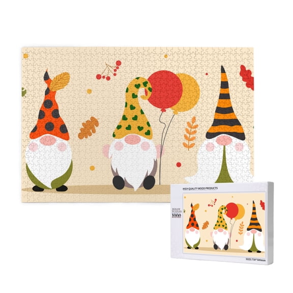 Rateoe Three Gnomes With Balloons Pattern Wooden Picture Puzzle ,1000 Piece Jigsaw Puzzle ,Family Fun Puzzle, Home Décor Puzzle, Gift Puzzle(Horizontal style)