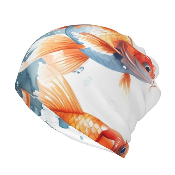Rateoe Three Goldfish Watercolor Splash Cotton Slouchy Beanie Hat for Men/Women,Lightweight Oversize Large Thin Skull Cap Night Sleeping Cap