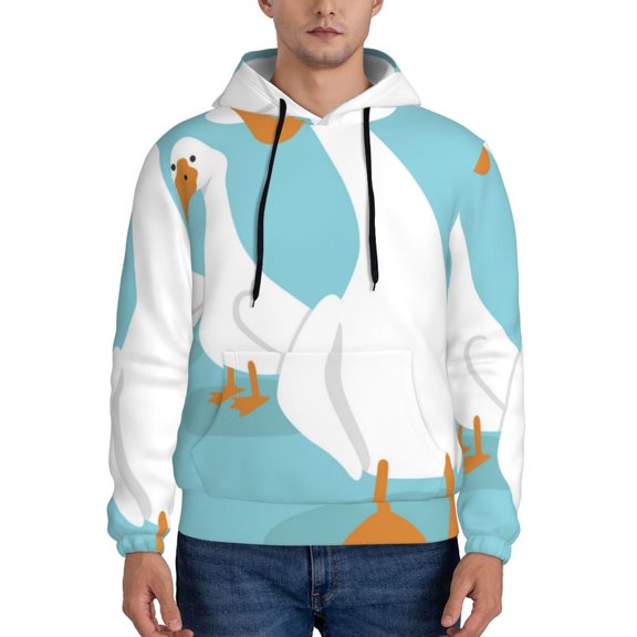 Rateoe Three White Geese Pattern Mens Hoodie, Pullover Hooded Sweatshirt, Kangaroo Pocket Hoodie Ideal for Daily Wear, Travel and Home-3X-Large
