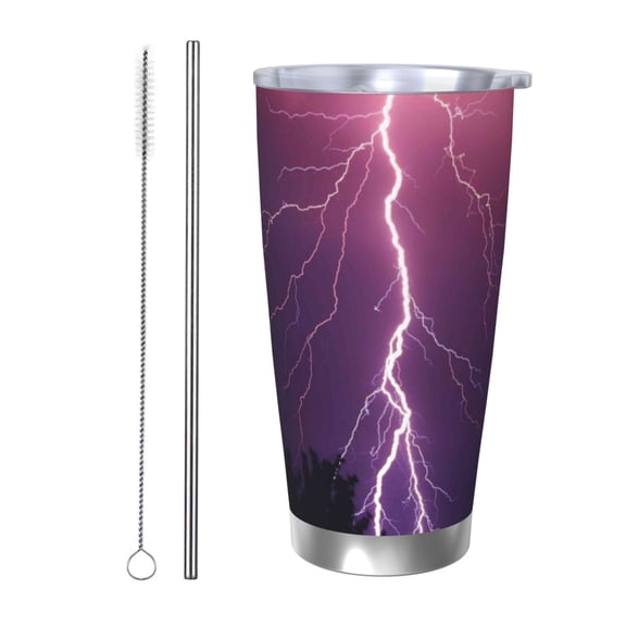 Rateoe Thunderstorm Violet Purple Printed Car Guy Gifts for Men Women Tumbler - 20oz/590ml Double Wall Vacuum Insulated Stainless Steel Travel Tumbler Cups with Lid & Straw-Straw Two-piece Set