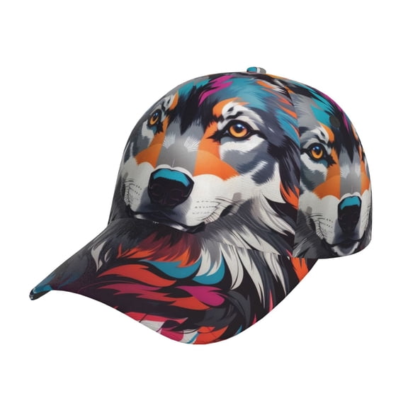 Rateoe Tie-Dye Wolf Head Pattern Baseball Cap Outdoor Cap Mountain Dad Hat - Unstructured Soft Cotton Cap-Adjustable UV Protection Cap