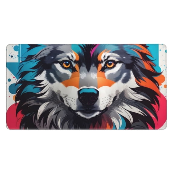 Rateoe Tie-Dye Wolf Head Print Mouse Pad - Extended Large Gaming Mousepad,Non-Slip Stitched Edge,16x29.5 Inch