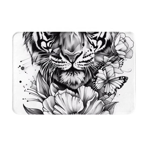 Rateoe Tiger Butterfly Floral Art Pattern Flannel Door Mat Indoor Outdoor Entrance, Waterproof All-Weather Doormat,Fade Resistant, Low Profile Entryway Mat 16x24in