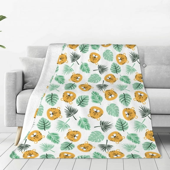 Rateoe Tiger Leaves Print Fuzzy Fleece Throw Blanket Extra Large,Super Soft,Fluffy and Warm Blankets for Couch,Bed,All Season Use (40"x30")