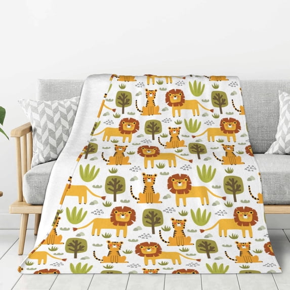 Rateoe Tiger Lion Pattern Flannel Throw Blanket, Ultra-soft Blanket for Bed, Couch, Car, Hypoallergenic Anti-pilling blanket-60"x50"(Vertical)